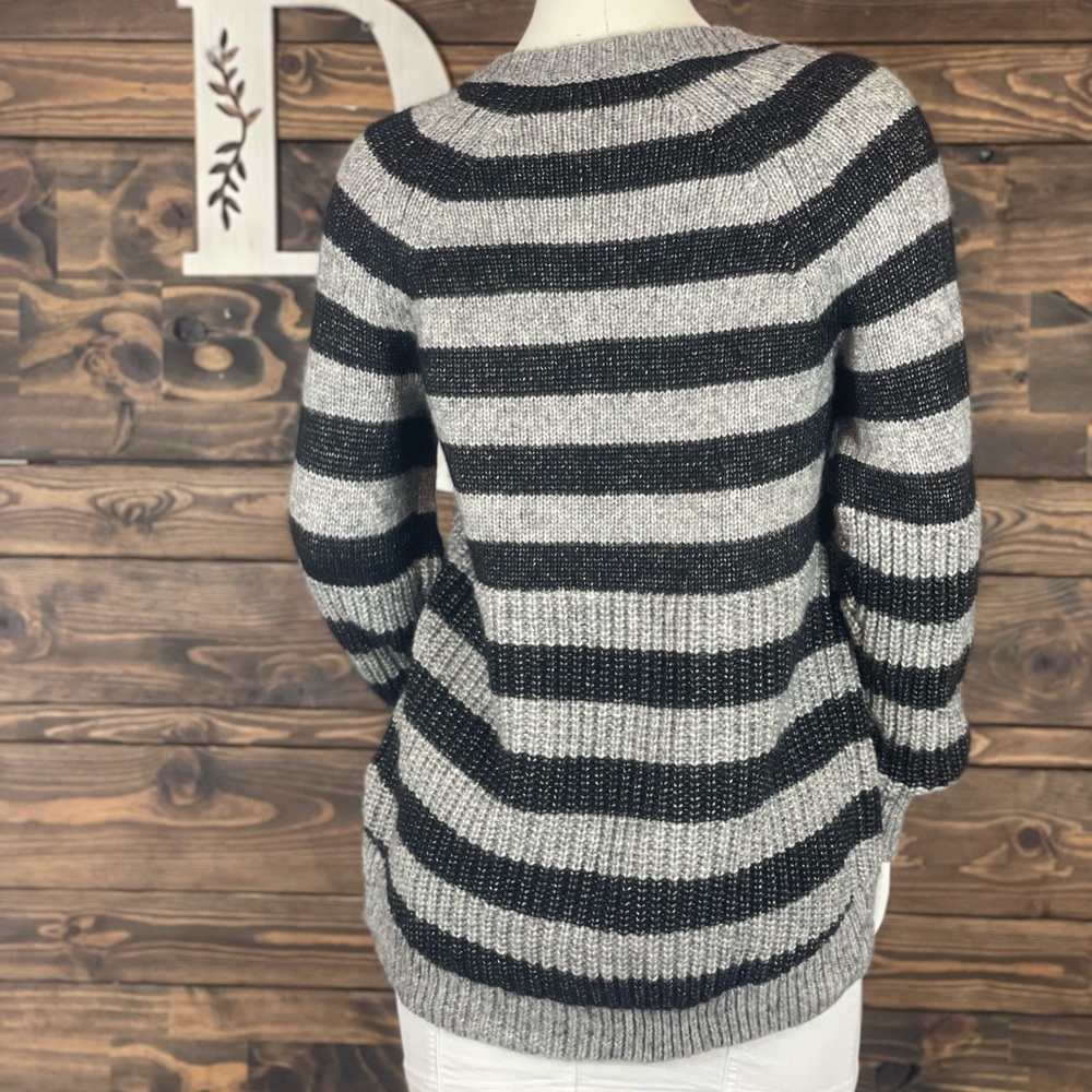 Banana Republic | Crew Neck Stripe Wool Blend Sweater Braided Cable Knit Chunky - Picture 4 of 8